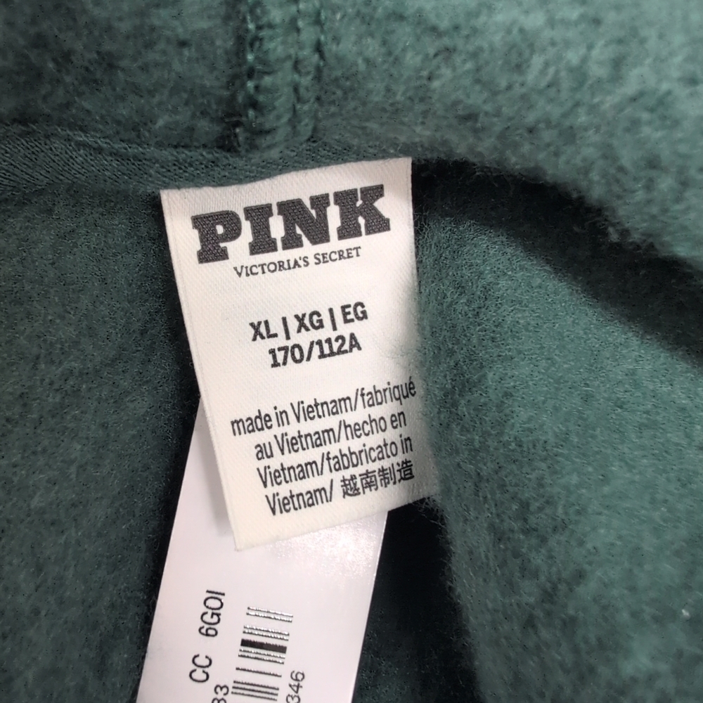 Victoria Secret PINK Campus Fleece Full Zip Hoodie XL Deep Forest - Picture 6 of 9